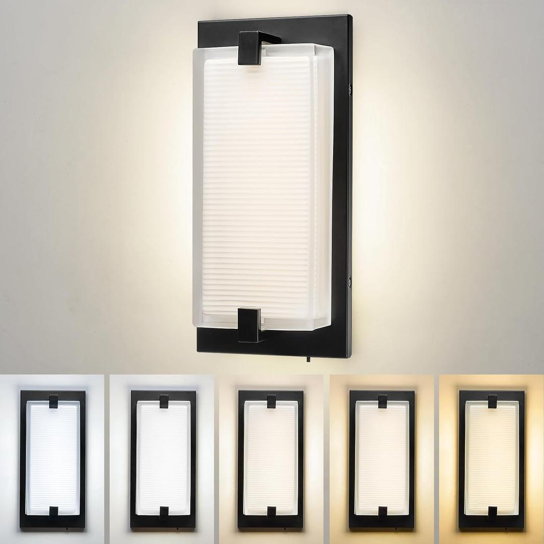 zeyu LED Indoor Wall Sconce, 20W Modern Dimmable Wall Mount Light for Hallway, 5CCT Adjustable 3000K/3500K/4000K/5000K/6500K, Black Finish with Clear Glass Shade, ZTH100B-LED BK (Medium)