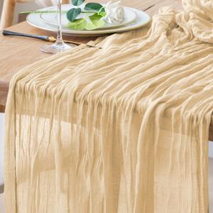 Table Runner Cheesecloth 10FT Sand Boho Gauze Cheese Cloth Rustic Sheer Table Runners for Wedding Bridal Baby Shower Party Decoration