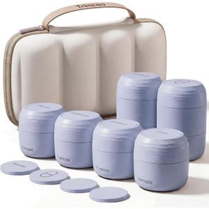 Travel Toiletry Jar Set - 6Pcs Leakproof Travle Containers with Carry Bag, Dual - PLA Hard Shell Jars for Skincare, Lotions, Creams - Includes 4x30ml, 2x60ml & 10xMagnetic Labels, Blue