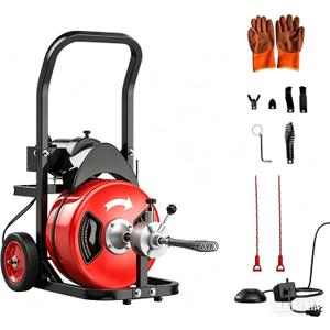 Garvee 100Ft 3/4 Inch Drain Cleaning Machine. Sewer Snake 750w Auto Feed