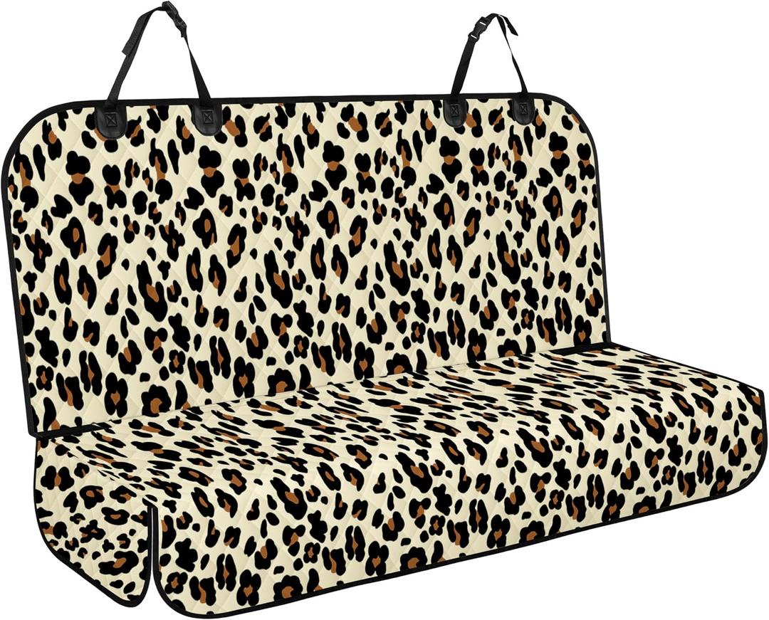 NECKORY Backseat Cover for Dogs, Waterproof and Non-Slip Pet Bench Seat Covers, Car Seat Protector for Back Seat, Universal Size Rear Car Seat Cover Fits Cars, Trucks and SUVs, L-Leopard&Black
