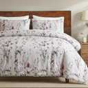 Bedorm Floral Comforter Set Queen 100% Cotton Bedding Pink White Flower Branches Botanical Comforter Extra Soft Cozy Year-Round Comfort Bedding Comforter Set 3 Pcs