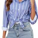 Wrinkle Free Womens Striped Button Down Shirts for Women Long Sleeve Stretch Business Office Formal Work Blouses Tops (M)