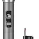 Rechargeable Wireless Microphone, Two Metal UHF Microphones with 1/4" Receiver, Plug-and-Play for Karaoke Singsing, Lecture, Stage Performance, PA System (Gray - One Mic)