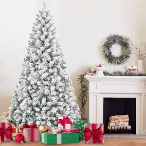 5FT Flocked Artificial Christmas Tree, Full Unlit White Christmas Tree with Premium PVC Branches, Realistic Snowy Look, Sturdy Metal Stand, Indoor Fake Snow Xmas Tree for Home Office Shops