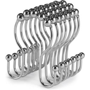  Shower Curtain Hooks, Stainless Steel Silver Shower Curtain Hooks Rings Rust Proof, Smooth Sliding Anti-Drop Double Shower Hooks for Shower Curtain, Rods (Chrome)