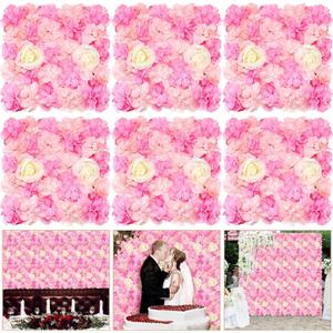 Tigeen 6 Pcs Flower Wall Panels 3D Silk Rose Floral Decorative Faux Flower Wall Background for Wedding Home Decoration Background Shop Party Photo Arrangement(Pink, White, 15 x 15 Inch)