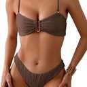 Fanuerg Women's Ribbed Bikini Sets U Wire Adjustable Spaghetti Straps Swimsuit Textured Ruched Two Piece Bathing Suit, Size Medium