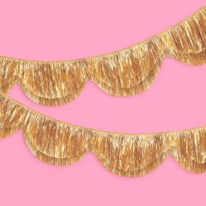 FYSUIMU 6.6 Ft Gold Scalloped Banner Hanging Layered Sparkly Fringe Garland for Bachelorette Birthday Party Backdrop Decor