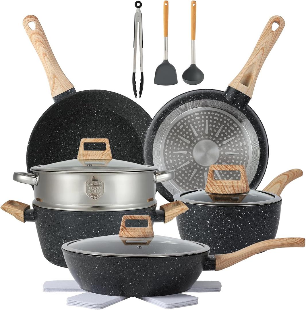 16PCS Pots and Pans Set Non Stick Cookware Set Nonstick with Cooking Set (16pieces, Black)