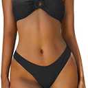 ZAFUL Women's Bandeau Bikini O Ring Strapless Tie Back High Cut Two Piece Swimsuit Bathing Suits.L
