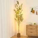 6ft Artificial Olive Tree with LED Fairy Lights & Woven Planter - Lifelike Faux Silk Plant with Realistic Leaves & Fruits and Natural Trunk for Indoor Home Office Living Room Bedroom Foyer Decor