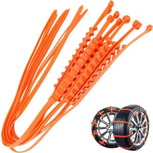 10 PCS Adjustable Anti-Slip Tire Zip Ties for Snow Chains | Universal Winter Car Truck SUV Traction Grips | Emergency Mud Survival Multi-Function Security Cable Belts  Orange