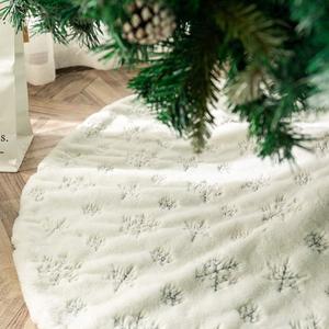 Christmas Tree Skirt 36 inches White Faux Fur Silver Snowflake Sequin Embroidered Luxury Tree Skirt Xmas Decoration