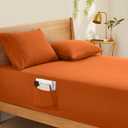 Horbaunal Extra Deep Pocket Queen Fitted Sheet Only - Fits Up to 24 Inch Mattress - Luxury 1800 Thread Count - Microfiber Burnt Orange Fitted Bed Sheet Queen Size