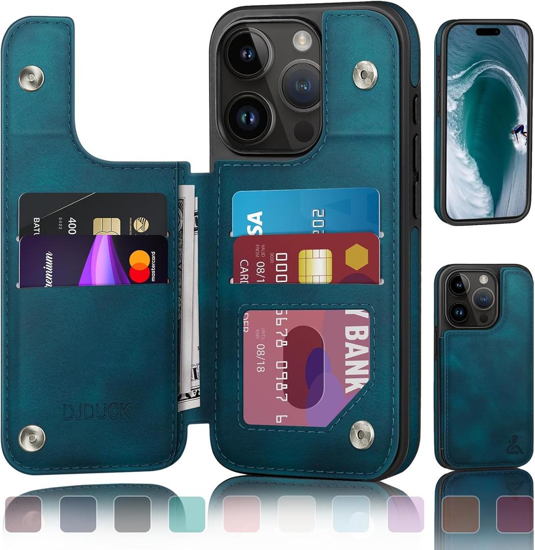 DJDUCK Designed for iPhone 16 Pro Max Case Wallet with Card Holder, [Magnetic Clasp Cover] [RFID Blocking Leather Protection] Shockproof Women Men Cases 6.9 Inch for Apple 16 Pro Max Teal