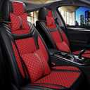 Car Seat Cover Full Set, Premium Soft Breathable Seat Covers with 2 Neck Pillows & 2 Lumbar Pillows, Universal Fit for Most 5 Seats Cars SUV, Airbag Compatible (Red)