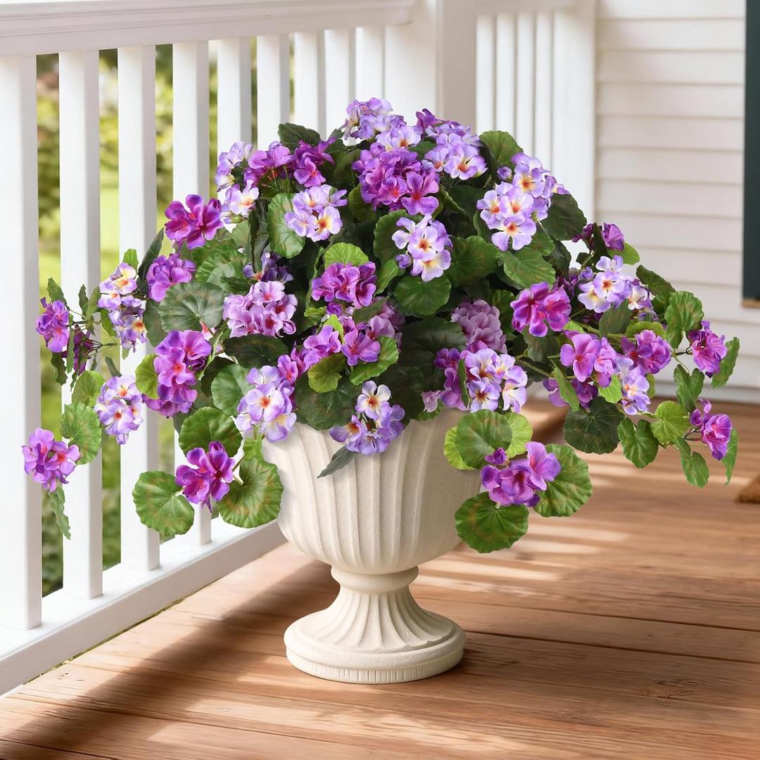 Hommyea Artificial Flowers for Outdoor Decor 2 Pcs Silk Fake Flowers, UV Resistant Faux Flowers for Outdoor Planters No Fade Spring Summer Flowers for Home Porch Garden Patio Yard Decorations (Gradient Light&deep Purple)