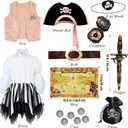 G.C Girls Pirate Costume 10Pcs Set , Kids Halloween Dress Up with Hat Treasure Map, Birthday Party Role Play Outfit, 140(9-10Y)