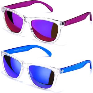 COLOSSEIN Sunglasses Womens,Classic Square Frame UV400 Mirrored Lens,Sunglasses Fit For Beach,Vacation,Driving (A3 - Purple + Blue - Mirrored Lens)