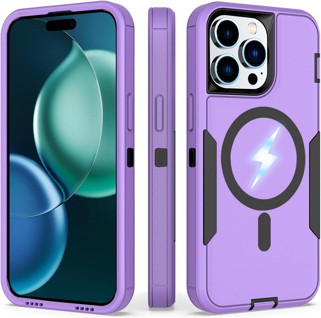 Designed for iPhone 16 Pro Max Case, Strong Magnetic, Compatible with MagSafe, Dual Drop Protection, Dustproof, Non Fading, Non Yellowing, Matte Anti Slip,for Men and Women, Purple Black