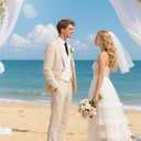 Beige Men's Linen Suit 2 Piece Slim Fit Summer Beach Wedding Dress Prom Party Suit Blazer Jacket and Pants (Green, M)