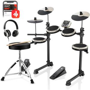 Donner DED-80 Electric Drum Kit with 4 Quiet Mesh Pads, 180+ Sounds, 30 Demo Songs, 10" Cymbals, 2 Pedals, Throne, Headphones, Sticks, USB MIDI, Melodics Lessons, White