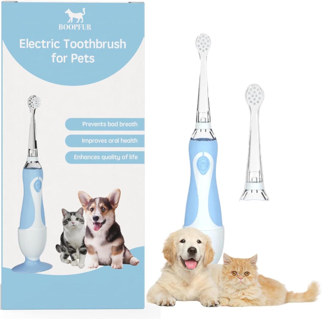 Generic Pet Electric Toothbrush for Dogs and Cats with LED Light & Soft Bristles, Blue/White