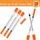 120 PACK U-100 Syringes, 30G 5/16" (8mm) 1ml/cc Disposable Syringe, Individual Wrapped, Lab Supplies
