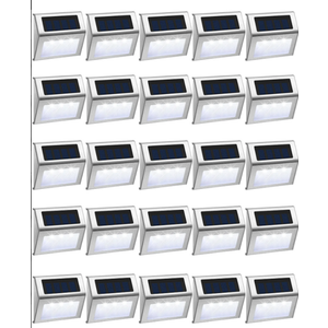 Treela 24 Packs Outdoor Fence Lights Solar Powered Deck Lights Waterproof Backyard Lighting Stainless Steel Lamp Stairs Fence Light Security Wall Lamps For Step Walkway Patio Garden Pathway (White)