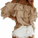 Byinns Women's Off Shoulder Ruffle Trendy Summer Fashion Long Sleeve Blouse Sexy Dressy Casual Outfits Layered Tops, Size 2XL