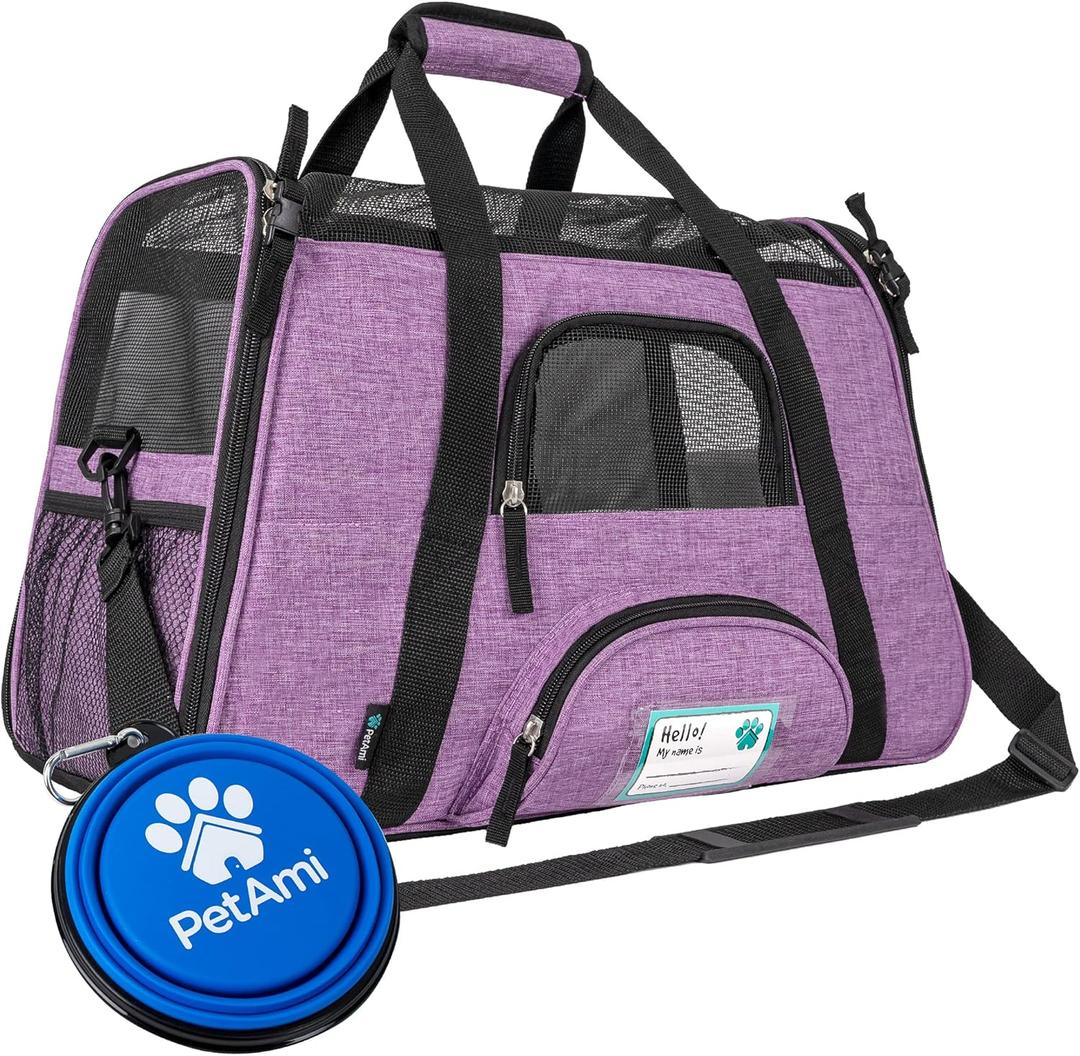 PetAmi Airline Approved Pet Carrier for Cat, Soft Sided Dog Carrier for Small Dog, Cat Travel Supply Accessories Indoor Cat, Ventilated Pet Carrying Bag Medium Large Kitten Puppy, Small Heather Purple (Small - 17"L x 10.2"W x 11.2"H)