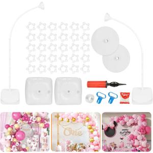 Balloon Arch Kit, Bendable 8FT and 6FT Balloon Arch Stand with Base and Manual Pump, Ballon Arch Stand Kit for Birthday Wedding Baby Shower Holiday Graduation Party Decoration(WHITE)