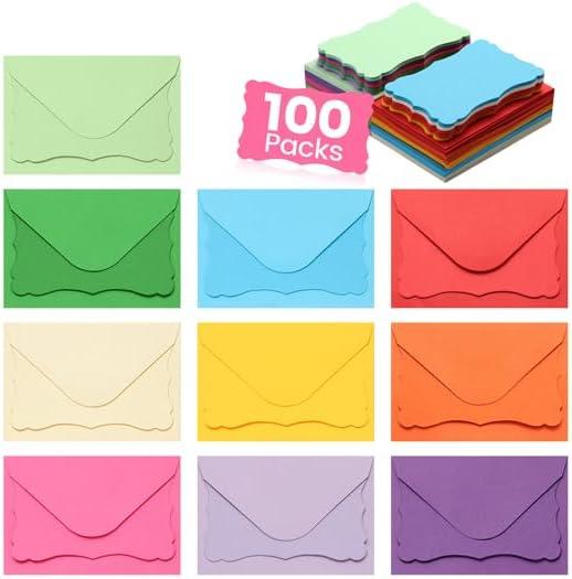 100 Pack Mini Cards with Envelopes, Small Colorful Blank Note Cards with Self-Adhesive Envelopes, Prayer Board Suppies, Tiny Business Card Envelopes(4 x 2.7 Inches, 10 Colors) (Multicolored)