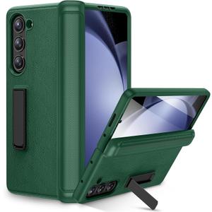 Ruky for Samsung Z Fold 5 Case with Built-in Screen Protector, Kickstand & Full Body & Hinge Protection PU Leather Protective Case for Samsung Galaxy Z Fold 5 5G, Green