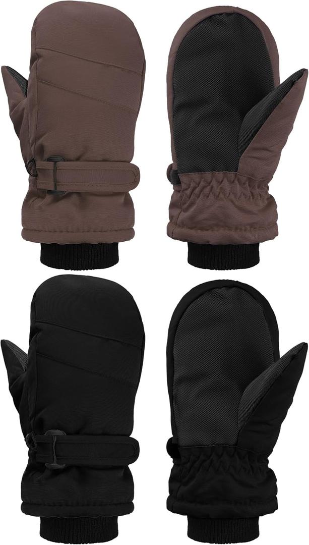 SATINIOR Kids Snow Mittens Waterproof Winter Ski Gloves Warm Thicken Snow Gloves for Girls Boys (5-8 Years, Coffee,Black)