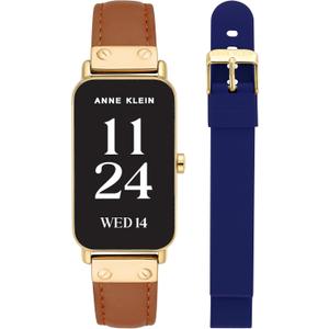 Anne Klein Connect It Illume Smartwatch Set, Brown/Navy Blue/Gold, Band Length: 9". Case width: 25mm. Band width: 16mm
