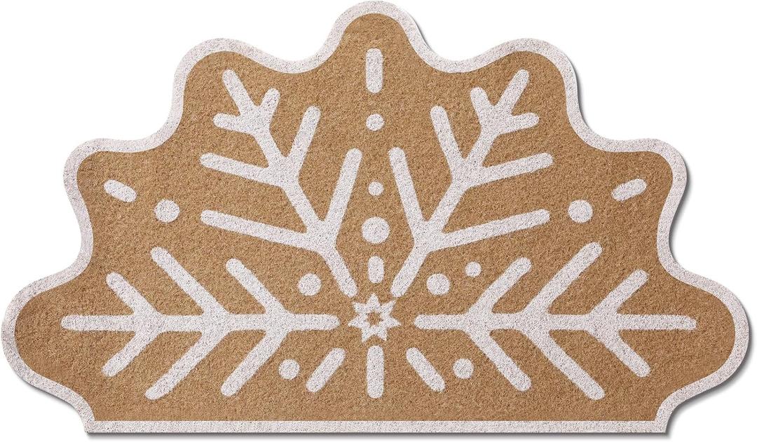Drydiet Christmas Winter Snowflake Coir Doormat with Non Slip TPR Backing 18 x 30 Inch Christmas Welcome Mat for Kitchen Decorative Soft Rug for Front Door Entrance Porch Bathroom Holiday Decor 
