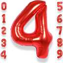 AULE 40 Inch Big Red 4 Balloon Number Large Foil Helium Number Balloons 0-9 Jumbo Giant Happy 4th Birthday Party Decorations for Boy or Girl Huge Mylar Anniversary Party Supplies