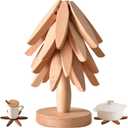 2 x Wooden Tree Trivets for Hot Dishes - Set of 4 with Stand, Natural Foldable Kitchen Trivets for Pots, Pans, Bowls & Teapots - Beech