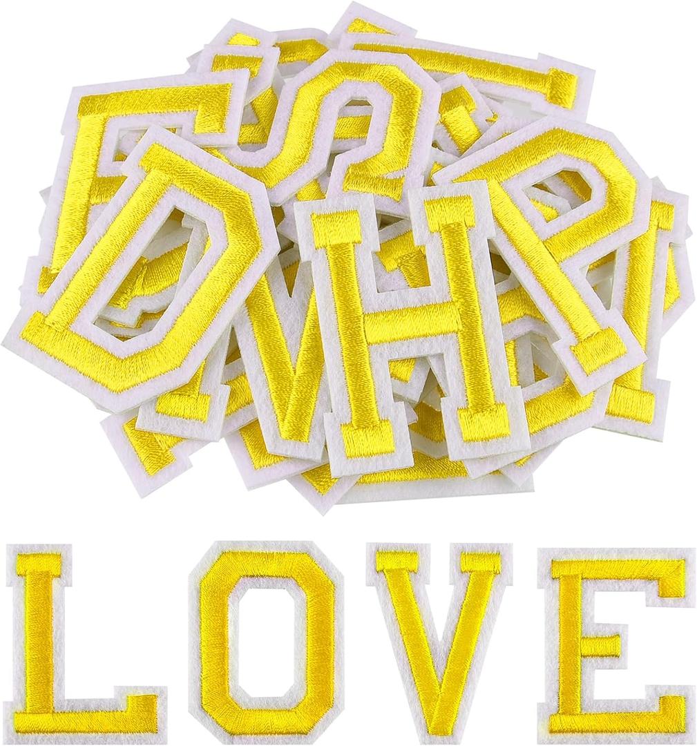 Morcheiong 78 Pcs Iron on Letter Patches A-Z, 2 Inch Iron on Embroidered Alphabet Patch for Clothing, Pants, Hats, Bags- Yellow