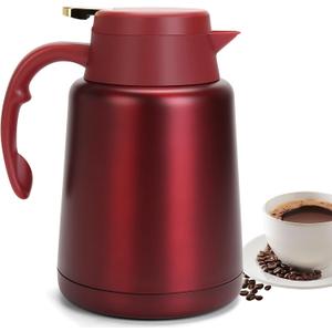 51oz Thermal Coffee Carafe Coffee Thermos, Stainless Steel Coffee Carafes for Keeping Hot Drinks, Double Walled Thermal Pot Insulated Pitcher for Coffee, Hot Water, Tea, Hot Beverage (Red)