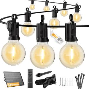 Brightown 108FT 52LED Solar String Lights Outdoor with Remote & USB Port
Shatterproof Bulbs, Dimmable & Timable, 3 Modes, Patio Lights Solar Powered with a Mount Clip for Camping Backyard Garden