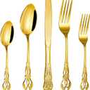 Cididu 40 Pieces Gold Silverware Set for 8, Retro Royal Utensils Set Gold, Stainless Steel Flatware Dinnerware Set Including Forks Spoons and Knives Cutlery Set for Kitchen Wedding Party