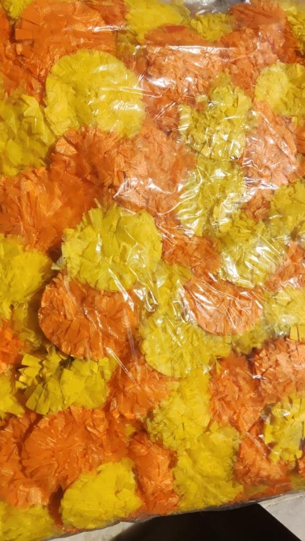 5 PC - 4.5 feet Marigold Garland | Indian/American Wedding Party Mantle Decoration | Faux Garlands Wedding Garland | Diwali Decoration | Spring Bush Floral | (Yellow Orange)