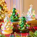 Brightown 5 Inch Mini Ceramic Christmas Tree Set - 4 Pack Pre-lit Tabletop Christmas Tree with Multicolored LED Lights, Battery Operated Small Lighted Tree for Home Office Table Holiday Decorations