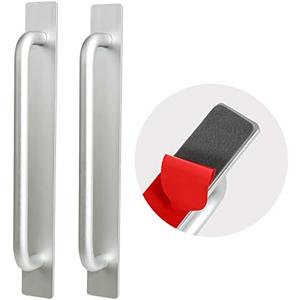 2pcs Self-Stick Instant Cabinet Drawer Handles Pulls | Aluminum Alloy Drawer Push Pull Handles Helper with Adhesive Door Handle for Kitchen Cabinet Drawer Window Sliding Closet (silver, Small(147mm))