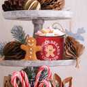 Nefelibata Christmas Decorations Ceramic Canister Gingerbread Cookies Tiered Tray Decor Xmas Mini Candy Jar Bowl with Buffalo Plaid Bowknot Wooden Beads Home Table Centerpiece Supplies Gift Idea