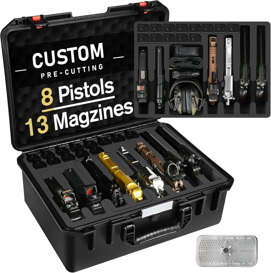 Pistol Gun Case for Multi Handguns - Hold Multiple Pistols & Magazines, Pre-cut Waterproof Hard Shell Gun Box, TSA Approved Pistol Case for SIG Sauer, Smith & Wesson, for Colt, for Revolver, for Glock
