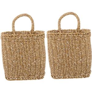 2pcs Square Storage Baske Hanging Fruit Basket Set - Woven Vegetable Storage Baskets for Kitchen &Amp; Living Room, Includes 6 Strong Hooks for Easy Wall Organization